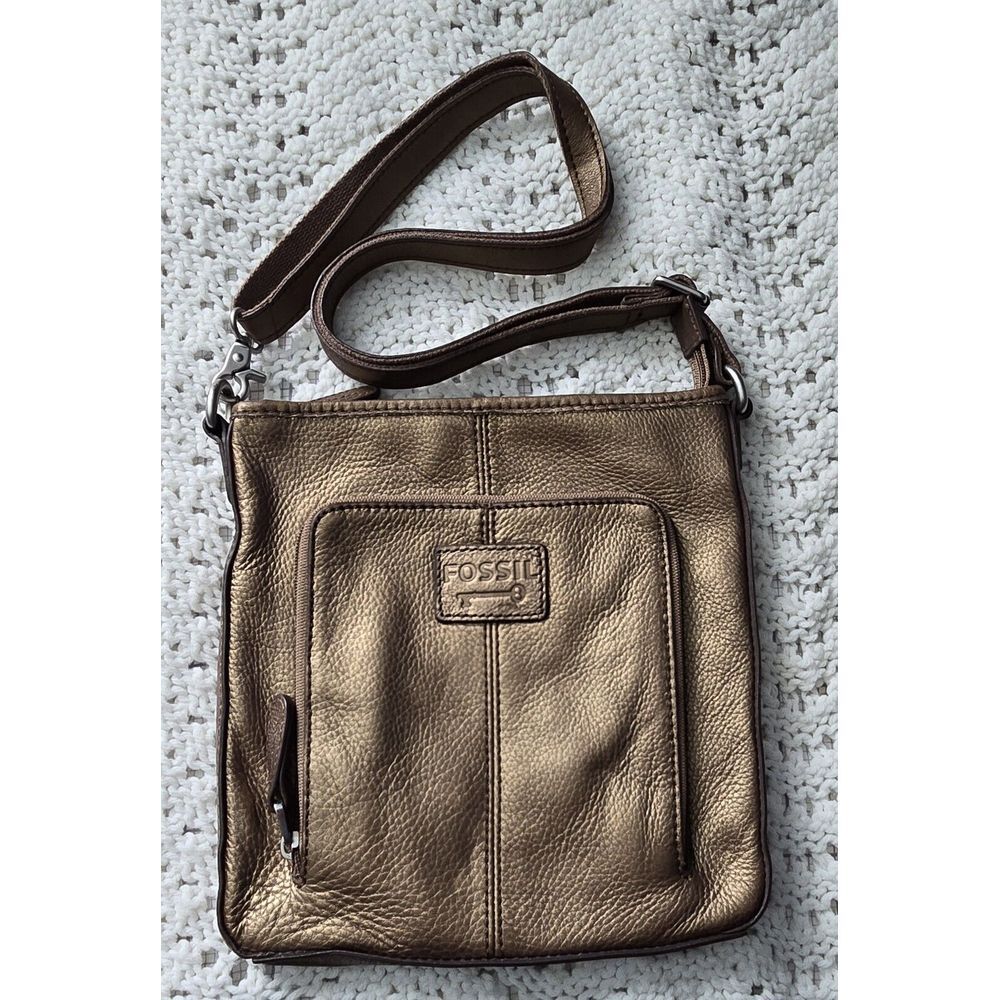 VTG Y2K Fossil Leather Crossbody Shoulder Bag Metallic Copper Purse Organizer